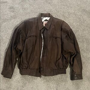 Vintage Boulder Ridge Brown Leather Bomber Jacket L Map Lining 90s Oversized